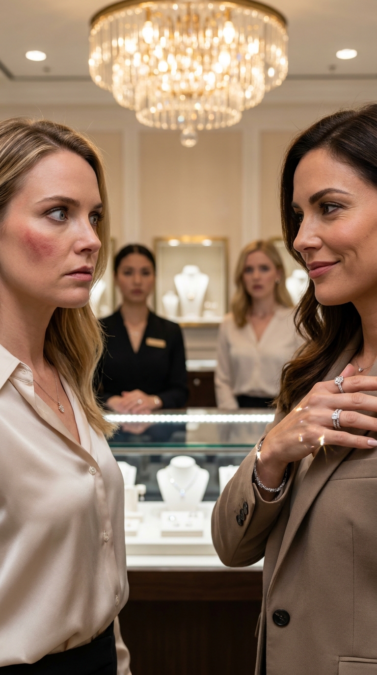 Blood rushed to my cheek, burning hot under the blinding chandelier lights of the most exclusive jewelry store in the city. My own sister had just slapped me across the face, her diamond-clad hand leaving a stinging red welt.